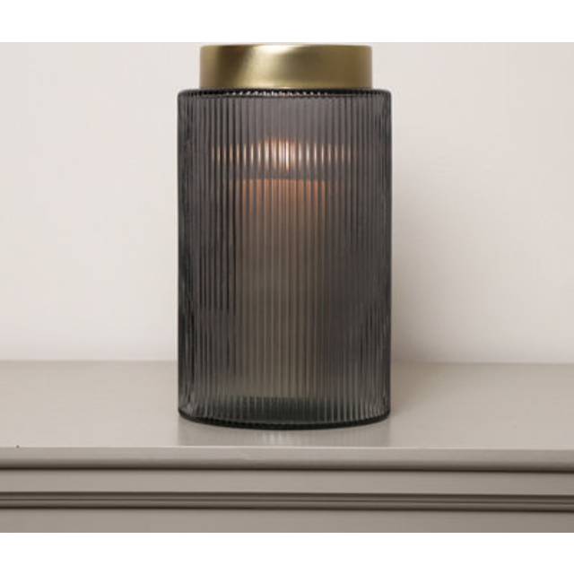 Large Grey Ribbed Glass Vase - 26cm Material: Home Decor & Accessories