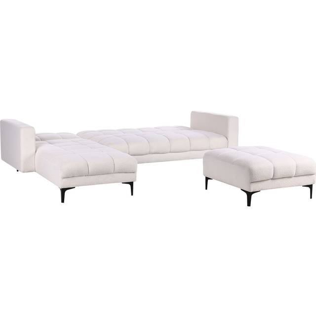 Beliani Right Hand Boucle Corner Sofa Bed With Ottoman White Alnes, White