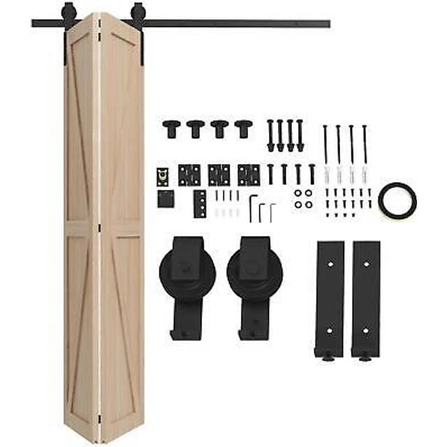 Homcom 5ft/153cm bi-folding sliding barn door hardware kit sliding door kit