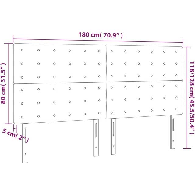 Sänggavel LED ljusgrå 180x5x118/128 cm sammet