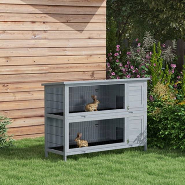 PawHut 54 Inch Large Rabbit Hutch Guinea Pig Hutches with Sliding Trays Outdoor