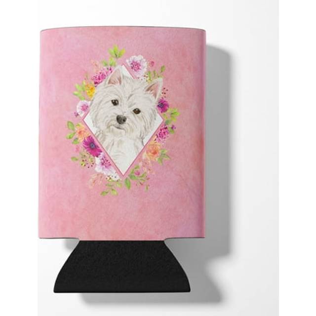 """""Caroline's Treasures CK4203CC Westie Pink Flowers Can or Bottle Hugger cold-beverage-koozies  12 oz  Multicolor"""""