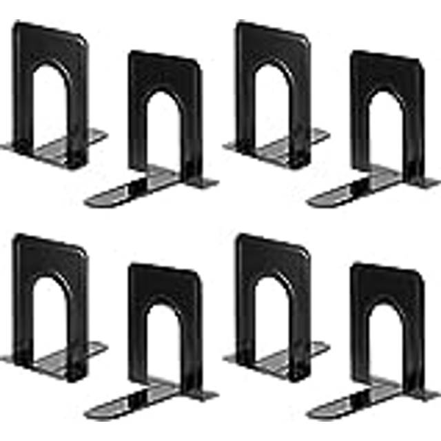 Heavy Duty Bookends for Shelves, Anti-slip Base, Black, Great for Library, Office, Home, School, 4 Pairs