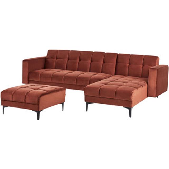 Modular Corner Sofa Bed 4 Seater ALNES Velvet Light Red Left Hand