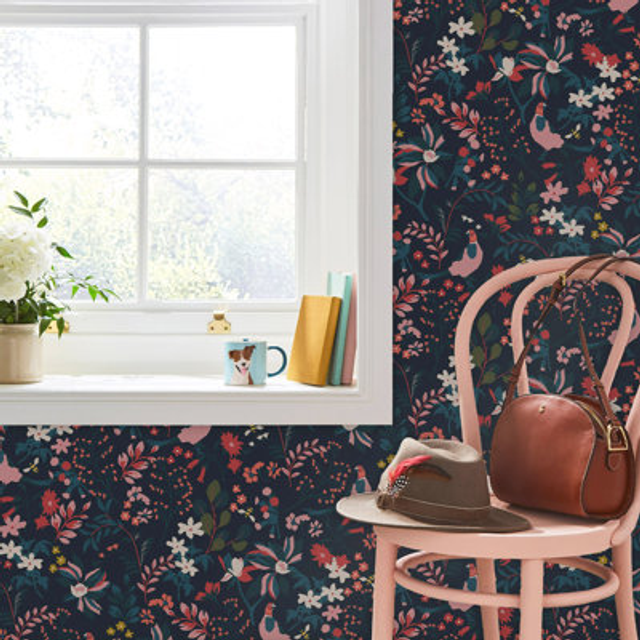 Joules Fields Edge Floral French Navy Wallpaper - 10m x 52cm - Blue
