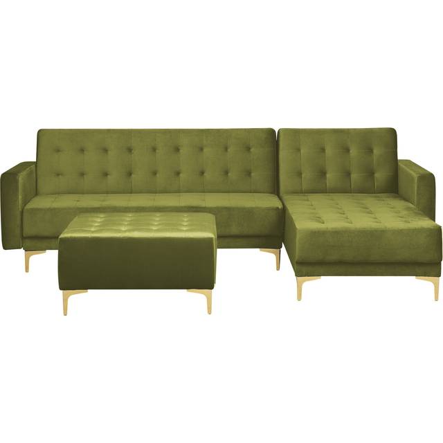 Left Hand Velvet Corner Sofa with Ottoman Green ABERDEEN