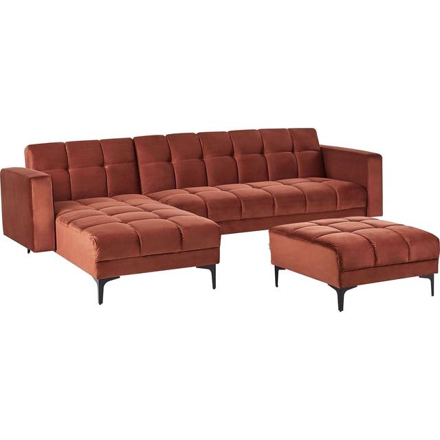 Modular Corner Sofa Bed 4 Seater ALNES Velvet Light Red Right Hand