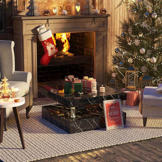 Ivy Bronx Charvez Solid Coffee Table with 16 Colors LED Lights, 78 x 78 cm Black Marble 40cm H x 78cm W x 78cm D