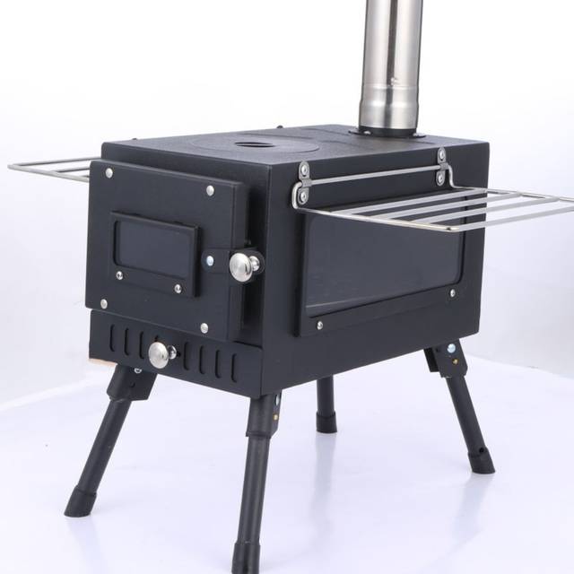 Outdoor Camping Stove, Portable Tent Wood Stove With Pipe - Matte Black