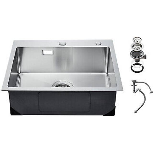 Vevor 55cm kitchen sink top mount single bowl drop-in basin stainless steel bar