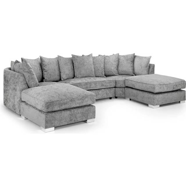 Rhyse Bishop U-Shape Scatterback Sofa 6 Seater - Soft Fabric Upholstered Couch - Grey (35cm H X 126cm W X 77cm D)