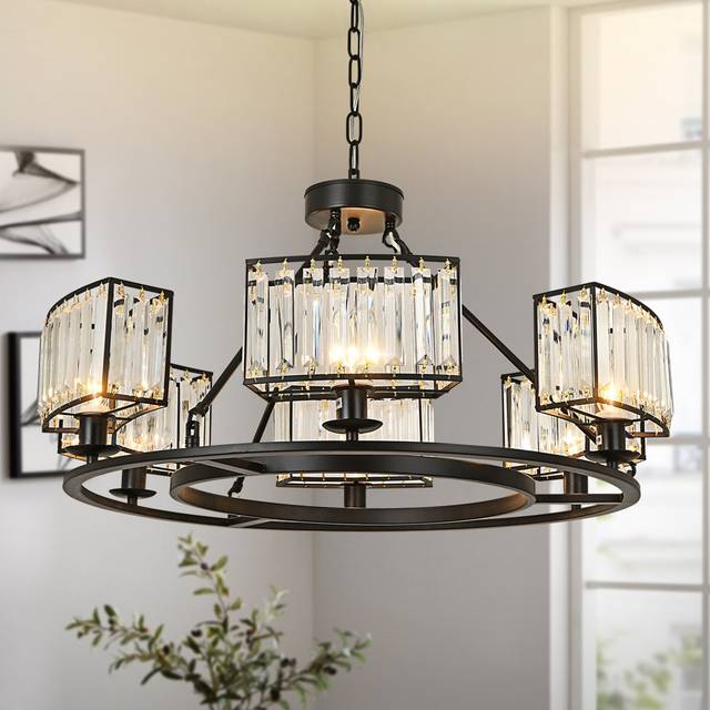 Vallonia 6 Light Dimmable Wagon Wheel Chandelier - Matte Black (100cm H X 73cm W X 73cm D)