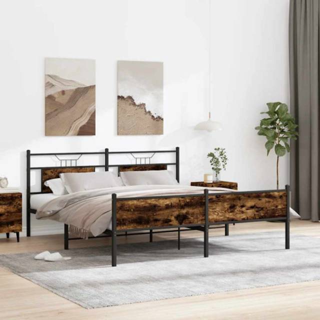 vidaXL Metal Bed Frame without Mattress Smoked Oak 180x200 cm Super King - Brown