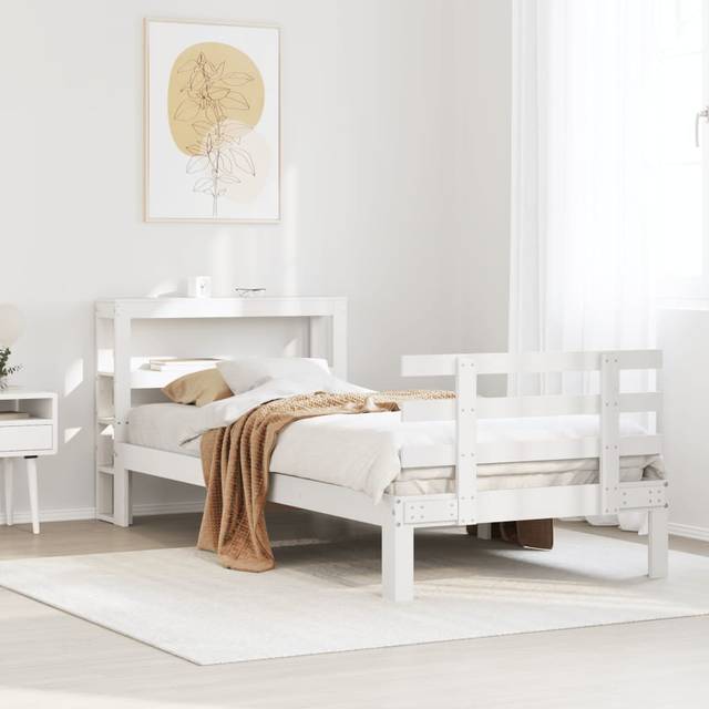 vidaXL Bed Frame with Headboard White 75x190 cm Small Single Solid Wood Pine