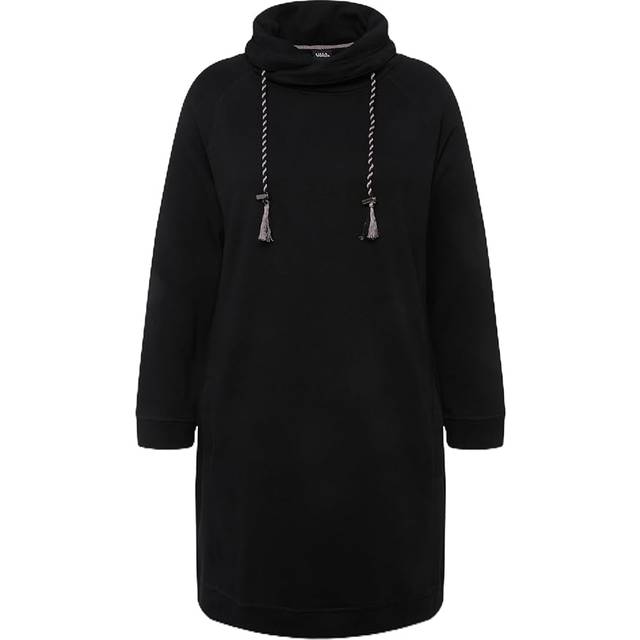 Ulla Popken damkläder plus size kurvig ståkrage långärmad tröja klänning 825247, Schwarz, 42/44 SE