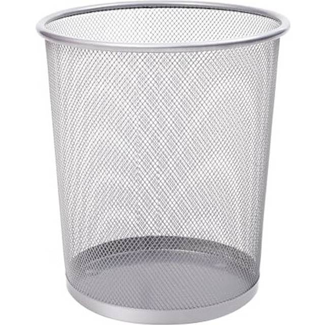 KEPLIN Round Trash Can 1 Pack Silver Non slip Mesh Bin, Stylish Sturdy Metal Waste Paper Bin for Home, Bedroom, Office, Bathroom, Living Room, Kitchen