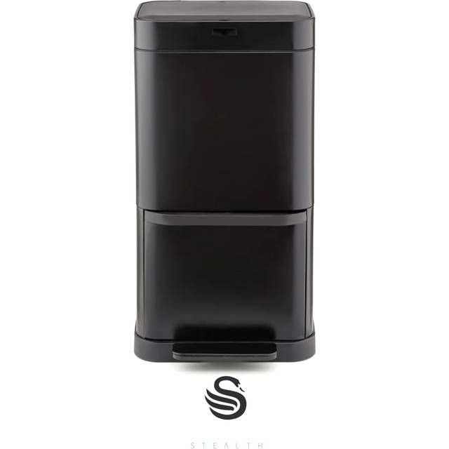 Swan Stealth Dual Recycling Sensor Bin, Retainer Ring, Iron Body, 70L, Black SWKA4501BLKN
