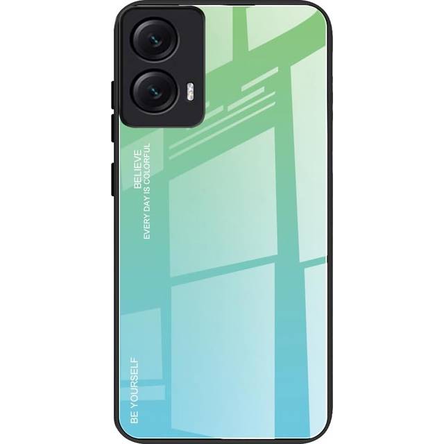 DEDUX fodral till Motorola Moto G35 5G, gradient härdat glas baksida fodral och stötsäker silikon TPU skyddande telefonfodral (grön)