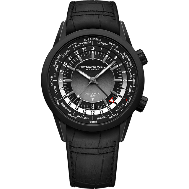 RAYMOND WEIL Freelancer GMT Worldtimer 41MM Men's Watch 2765-BKC-20001 - Black - 40.5 mm