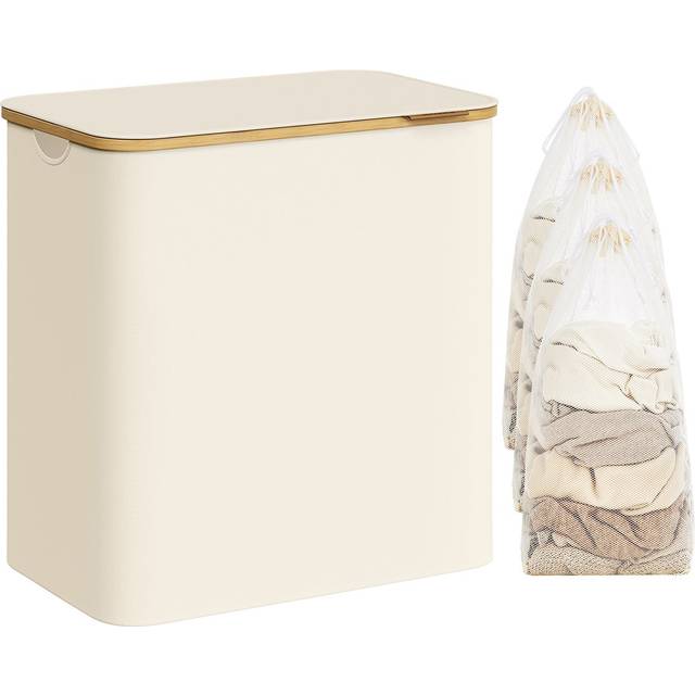 Section Laundry Basket with Lid, Cream White / 150L (60 x 38.5 x 70.5 cm)