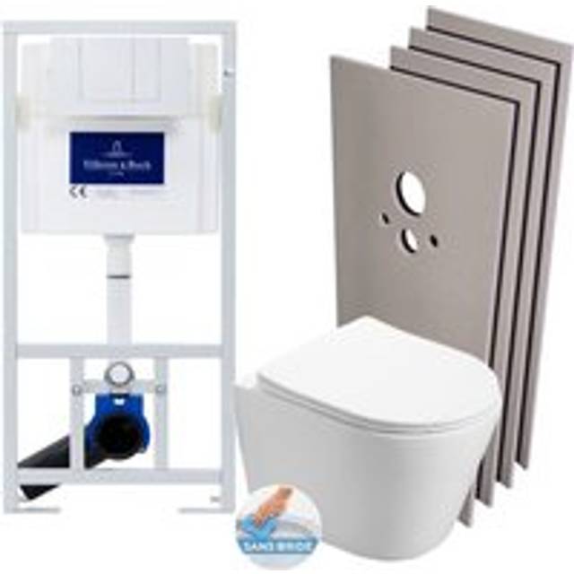 Villeroy&boch - Pack wc Frame + Infinitio Rimless wc + Soft-Close Seat + White Flush Plate + Cladding Set (VCNINFI2SB)