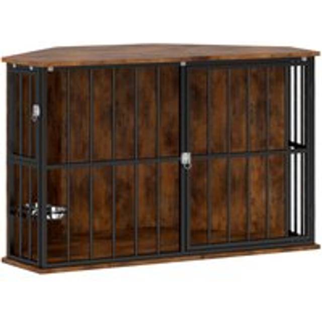 PawHut Small and Medium Corner Dog Crate with 2 Bowl - Brown - 13 x 75 x 123cm