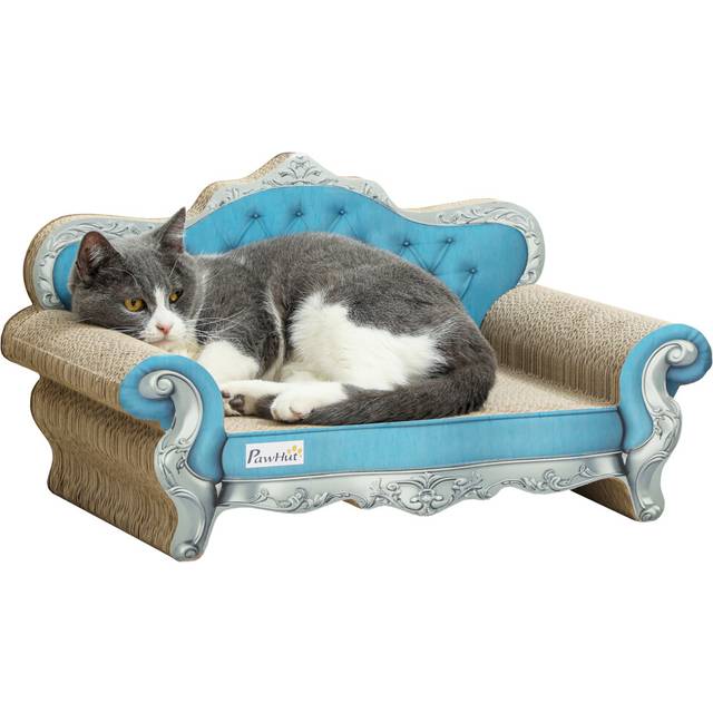 PawHut Two-in-One 30.5cm x 55cm x 31.5cm Cat Scratching Bed Board with Catnip - Light Blue, Blue