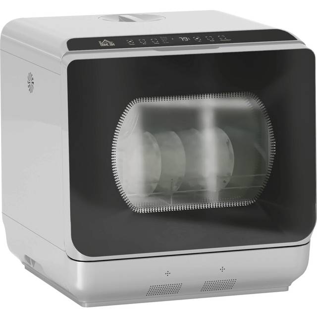 HOMCOM Worktop Dishwasher w/ 4 Place Settings 6 Programs, Silver Tone