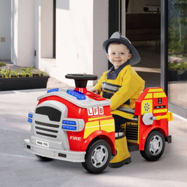 AIYAPLAY 12V Ride on Fire Truck w/ Siren Flashing Lights | TJ Hughes Red