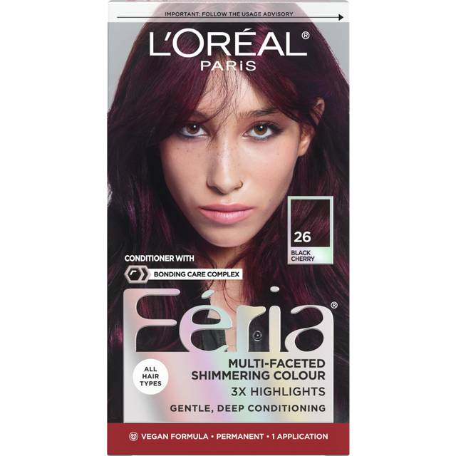 LOr?al Paris Feria Multi-Faceted Shimmering Permanent Hair Color  High Intensity Hair Dye for 3X Highlights  26 Black Cherry (Deepest Magenta)  1 Hair