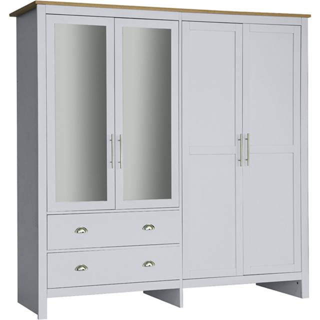 4 Door 2 Drawer Wardrobe White And Oak - Grey (180cm H X 182cm W X 56cm D)