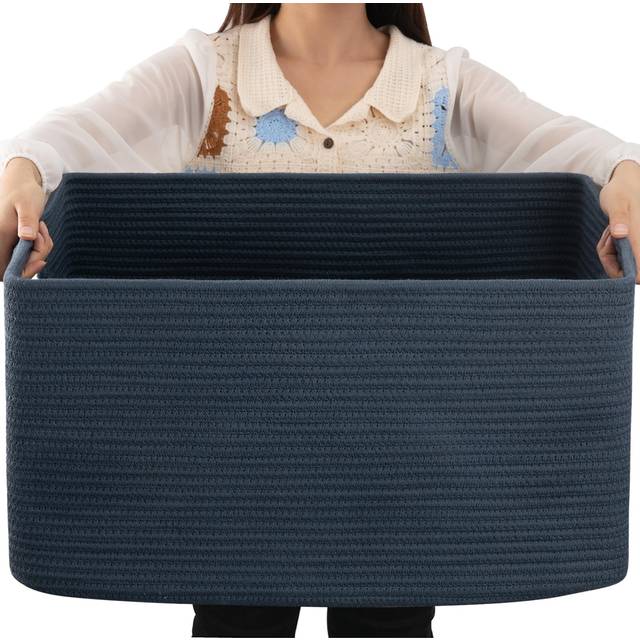 OIAHOMY 75L Large Blanket Basket  Woven Storage Basket with Handle  Cotton Rope Basket 22 x17 x12  Blanket Basket Living Room  Toy Basket for Nursery
