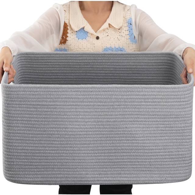 OIAHOMY 75L Large Blanket Basket  Woven Blanket Storage Basket with Handle  Cotton Rope Basket for Organizing 22 x17 x12   Blanket Basket living Room
