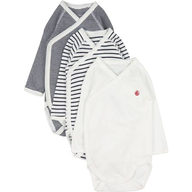 Petit Bateau Stripe Baby Long Sleeve Wrap Bodysuit, Pack of 3, White/Multi
