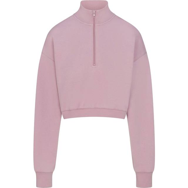 SKIMS Cropped Half Zip Pullover | Pink | Medium | Cotton Fleece - Dusk