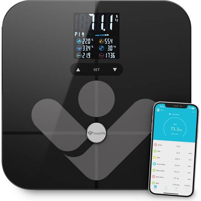 truelife FitScale W7 BT Personvåg digital Vägningsområde=180 kg Svart Med Bluetooth