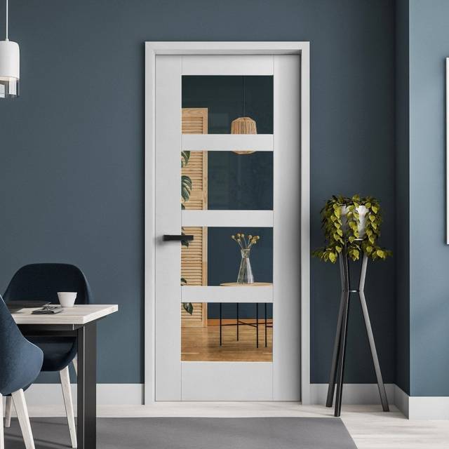 Liberty Doors White Internal Primed Shaker 4 Light Clear Glass FD30 Fire Door (122086) Size (Height x Width x Thickness): 1981x838x44mm (78&apos;&apos