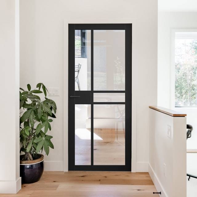 Liberty Doors Black Internal Fully Finished Sudio 1 Panel 5 Light Clear Glass Door (121191) Size (Height x Width x Thickness): 1981x686x35mm (78&apos;