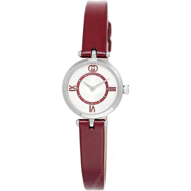 GUCCI Model 2000 Quartz 24MM Red Leather Women's Watch YA167504 - Silver - 24 mm