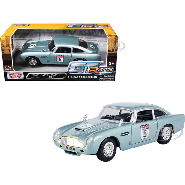 Aston Martin DB5 RHD (Right Hand Drive) 5 Light Blue Metallic &#34;GT Racing&#34; Series 1/24 Diecast Model Car by Motormax