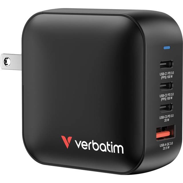 Verbatim Snabbladdare 100W PD 3xUSB-C QC 1xUSB-A GaN Mini - Svart