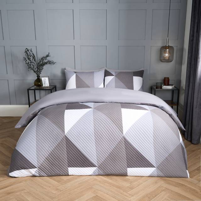 Geometric Pinsonic Duvet Cover Bedding Set Pillowcase Shapes Quilt - Dark Grey - Double