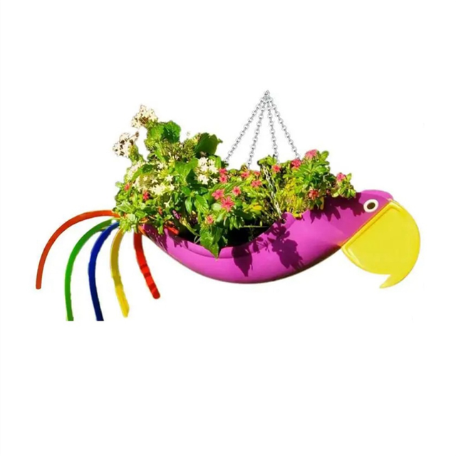 Metal Flower Pot Flying Bird Shape Colorful Parrot Flower Pot,S,A