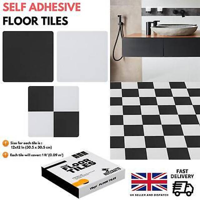 (Black, 50) Vinyl Floor Tiles Self Adhesive - Peel and Stick Floor Tiles, Vinyl Flooring for for Kitchen, Living Room and Bathroom