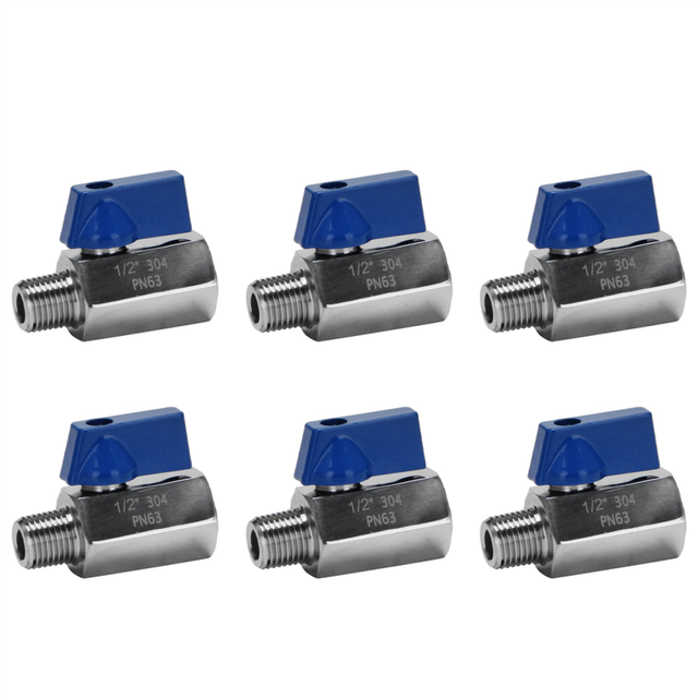 6X Ball Valve 1/2 Inch 304 Stainless Steel Mini Female and Male NPT Great for Shower Flow Control