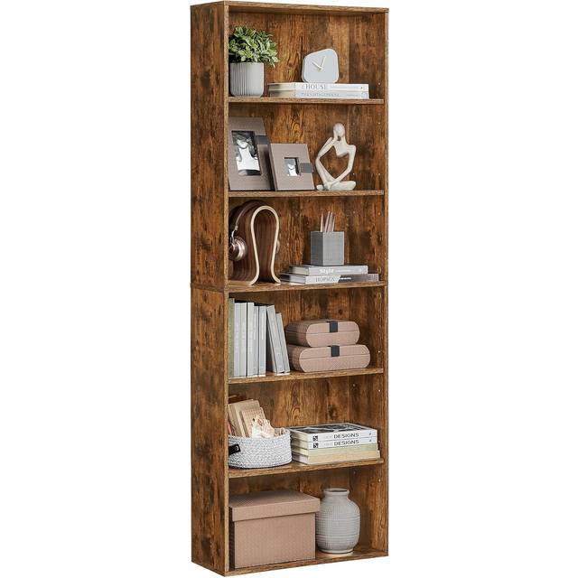 4 Tier Bookcase with Adjustable Shelves, Rustic Brown / 6 Shelves （24 x 60 x 178.5 cm）