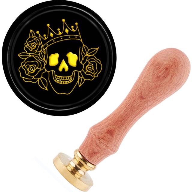 CRASPIRE Skull Wax Seal Stamp Halloween Gothic Sealing Wax Stamps Vintage Crown Rose Flower Retro 25mm Removable Brass Seal Stamp Head Wood Handle for