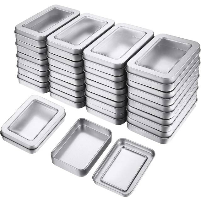 Metal Tin Box Metal Tins With Lids Clear Top Tins Box Empty Storage Tins Case Rectangle Containers Can with Large Clear Window for Candles  Candies  G