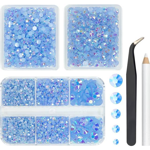 qiipii 3 Boxes 5070PCS Light Blue AB Resin Rhinestones for Crafting Flatback Jelly Resin Rhinestone 2mm 3mm 4mm 5mm 6mm Non-Hotfix Stones Diamonds Cry