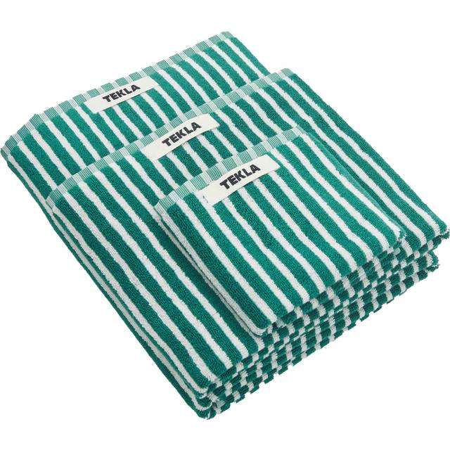 Tekla - Terry handduk teal green stripes badlakan 100x150cm - Handdukar och badlakan - Grön